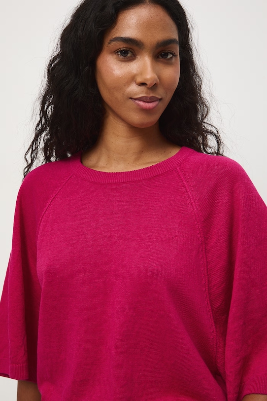 Sweter damski lniany różowy RS26-SWD502