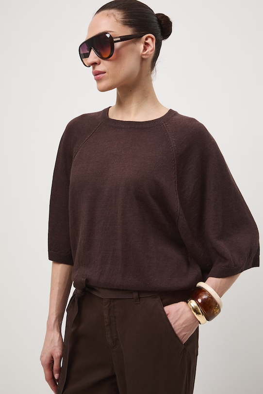 Sweter damski lniany brązowy RS26-SWD502