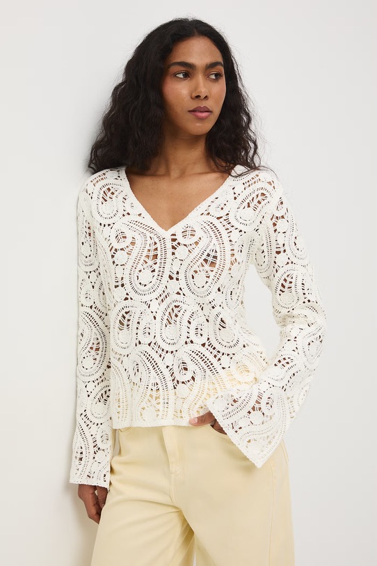 Sweter damski ażurowy beżowy RS26-SWD504