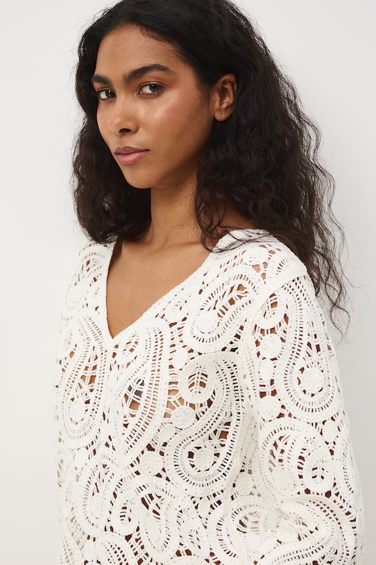 Sweter damski ażurowy beżowy RS26-SWD504