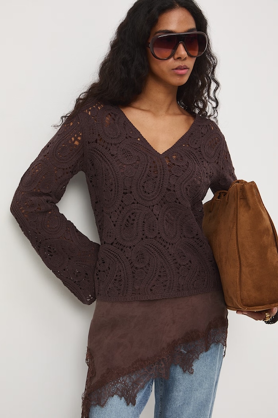 Medicine sweter damski ażurowy brązowy RS26-SWD504