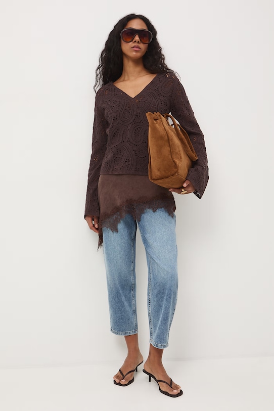 Medicine sweter damski ażurowy RS26-SWD504 brązowy RS26