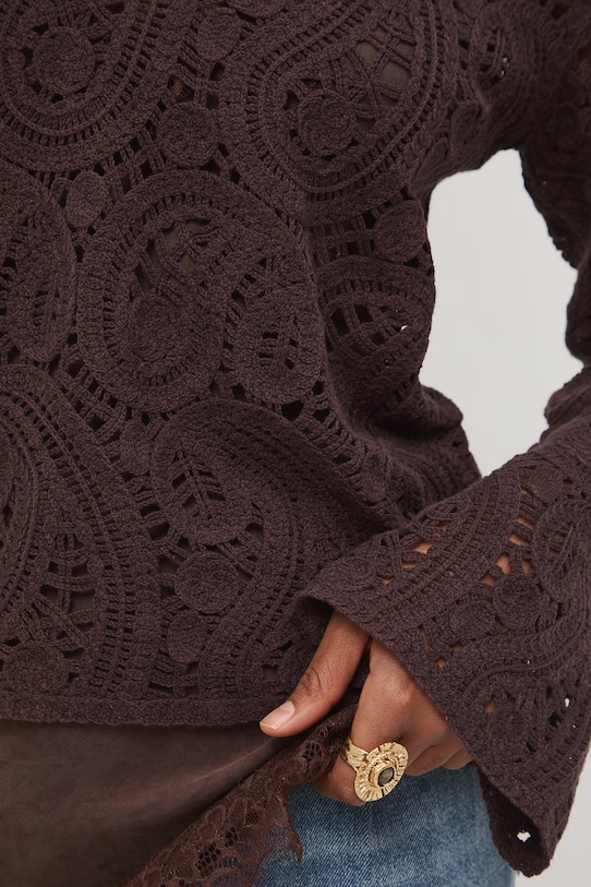 Medicine sweter damski ażurowy RS26-SWD504 brązowy