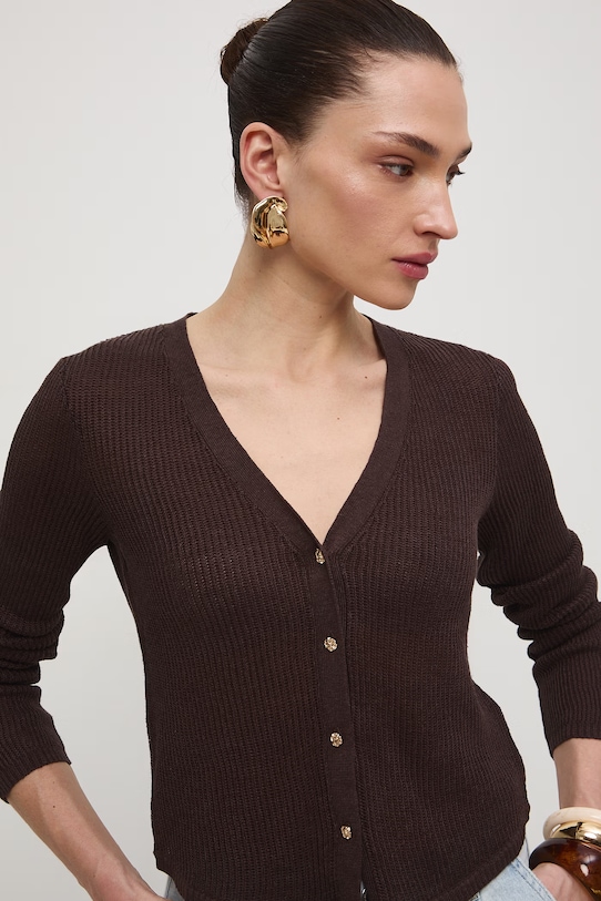 Kardigan dámský lněný hnědá RS26-SWD505