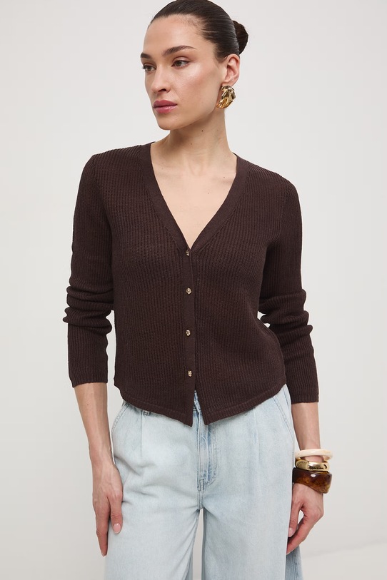 Medicine kardigan damski lniany brązowy RS26-SWD505