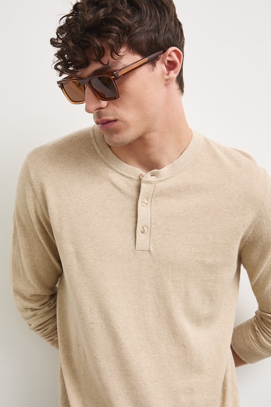 Medicine pánsky sveter s ľanom béžová RS26-SWM500