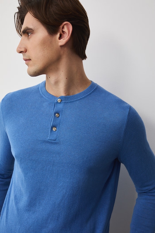 Medicine sweter męski z bawełny i lnu niebieski RS26-SWM500