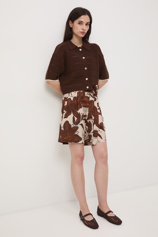 Medicine szorty damskie z domieszką lnu beżowy RS26-SZD070