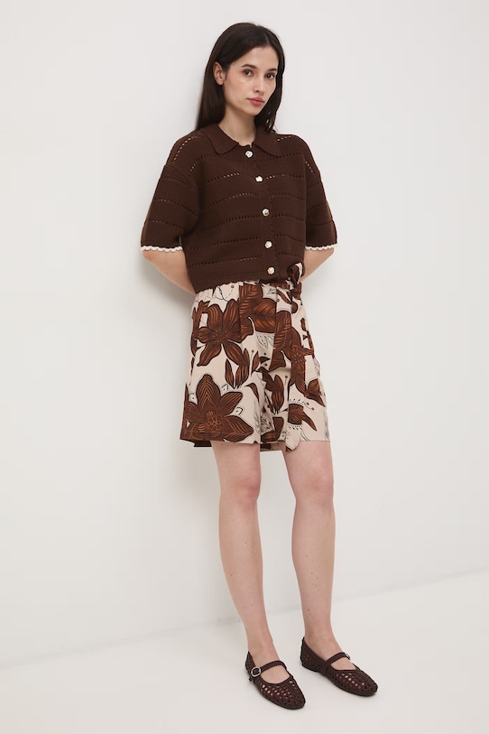 Medicine szorty damskie z domieszką lnu beżowy RS26-SZD070