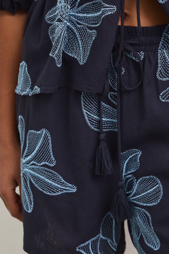 Szorty damskie z lnem granatowy RS26-SZD803