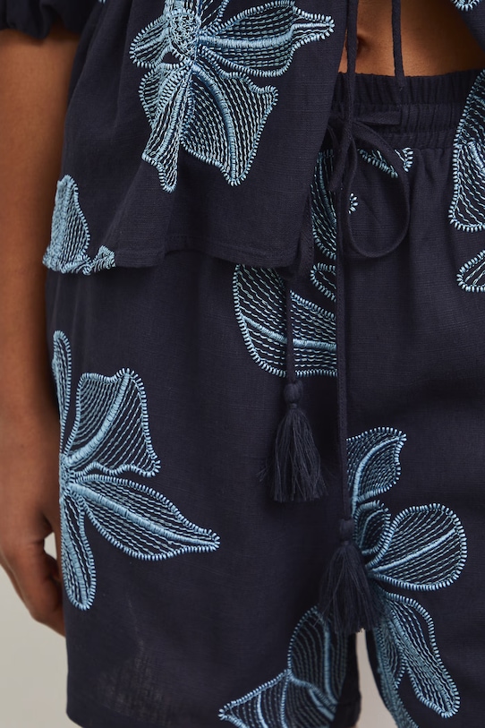 Szorty damskie z lnem granatowy RS26-SZD803