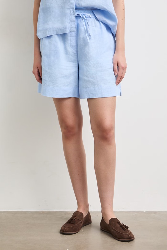 Szorty damskie lniane regular waist gładkie RS26-SZD903 niebieski RS26