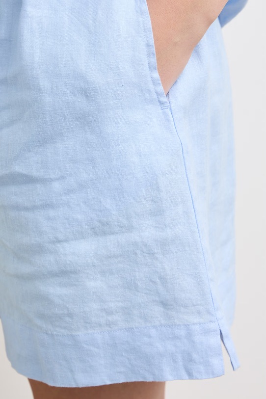 Szorty damskie lniane regular waist gładkie niebieski RS26-SZD903