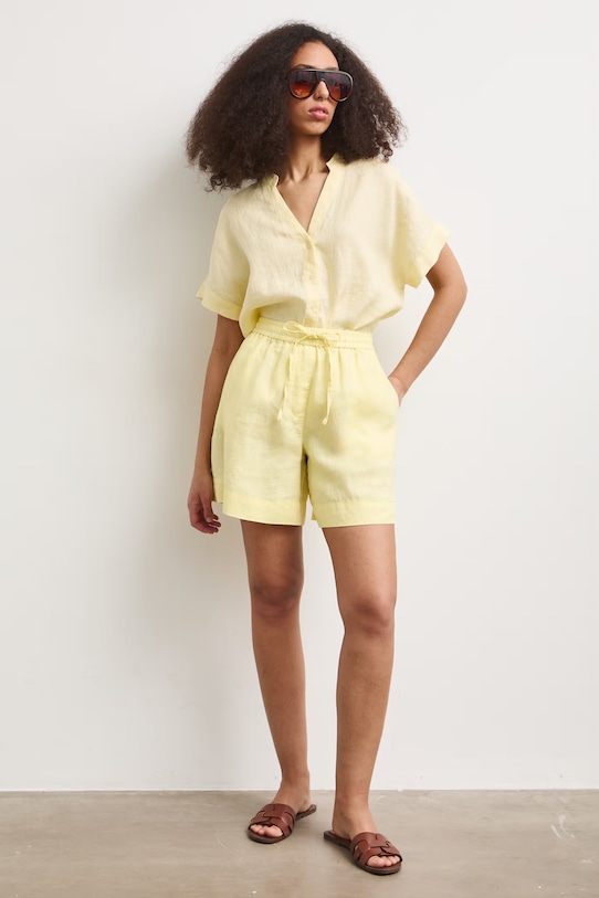 Szorty damskie lniane regular waist gładkie żółty RS26-SZD903