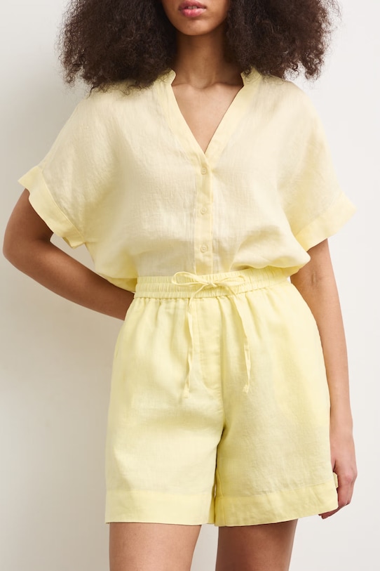 Szorty damskie lniane regular waist gładkie RS26-SZD903 żółty RS26