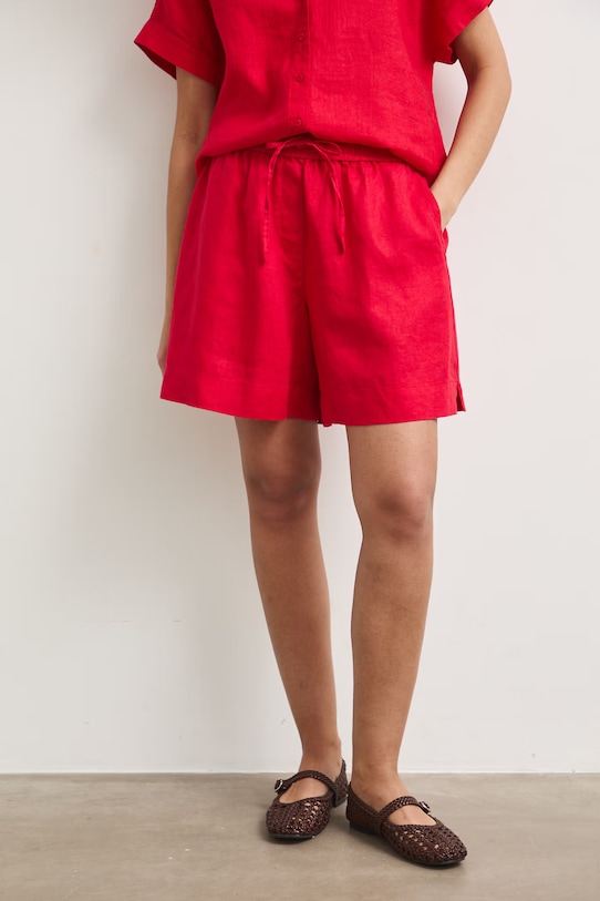 Szorty damskie lniane regular waist gładkie RS26-SZD903 czerwony RS26