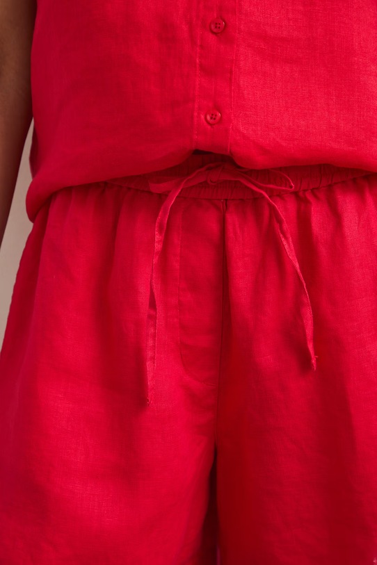 Szorty damskie lniane regular waist gładkie czerwony RS26-SZD903