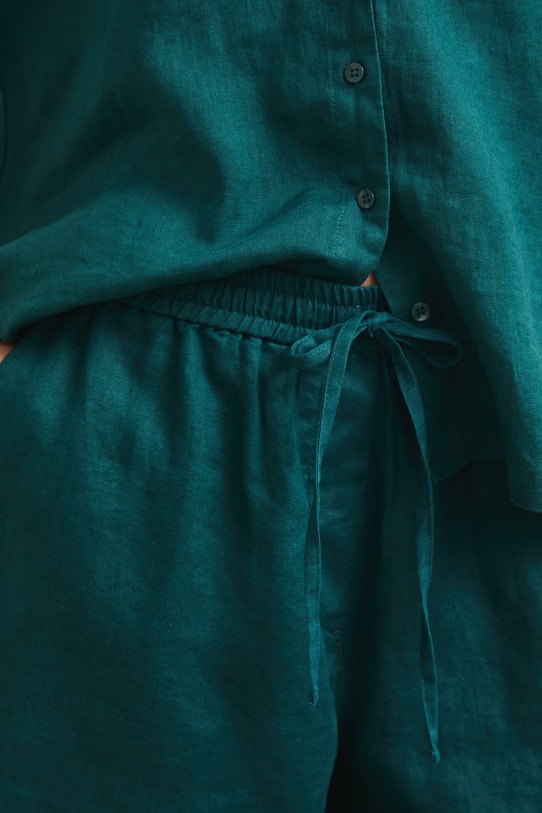 Szorty damskie lniane regular waist gładkie turkusowy RS26-SZD903