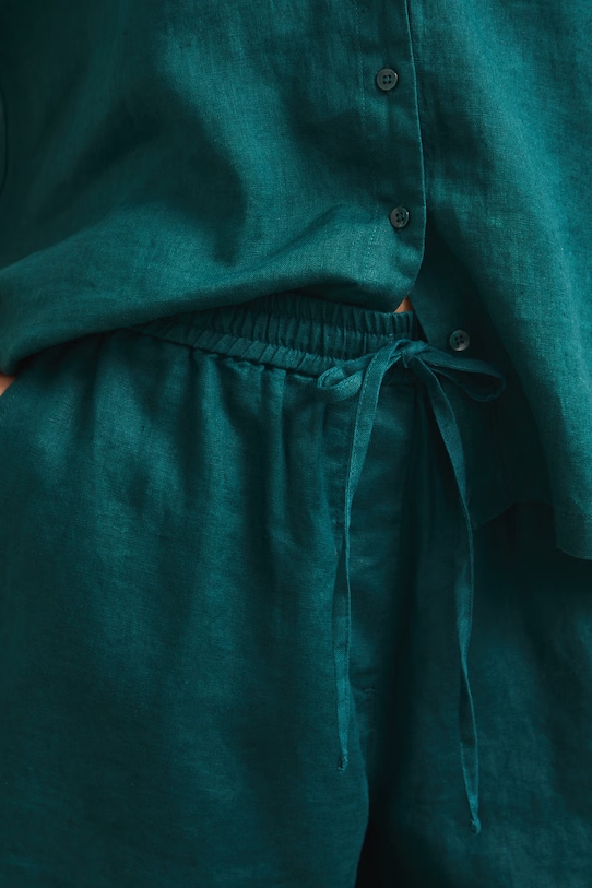 Szorty damskie lniane regular waist gładkie turkusowy RS26-SZD903