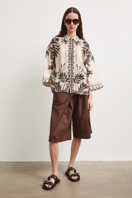 Bermudy damskie bawełniane gładkie brązowy RS26-SZD909