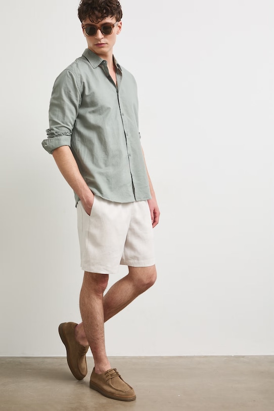 Šortky chino pánske ľanové regular waist béžová RS26-SZM090