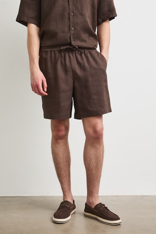 Šortky chino pánske ľanové regular waist RS26-SZM090 hnedá RS26