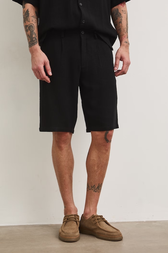 Szorty chino męskie z lnem czarny RS26-SZM821