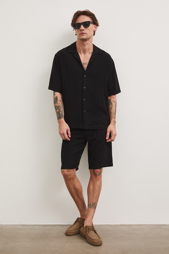 Medicine szorty chino męskie z lnem czarny RS26-SZM821