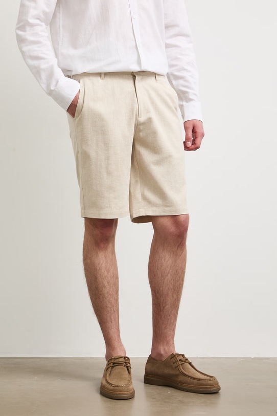 Szorty chino męskie z dodatkiem lnu regular waist RS26-SZM904 beżowy RS26