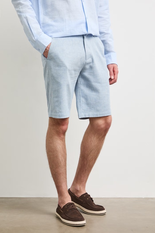 Szorty chino męskie z dodatkiem lnu regular waist RS26-SZM904 niebieski RS26