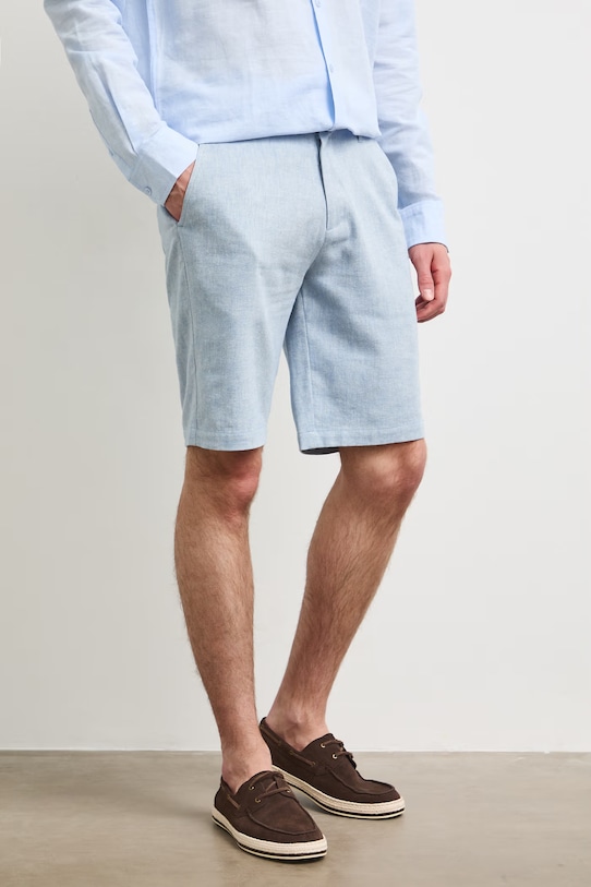 Szorty chino męskie z dodatkiem lnu regular waist RS26-SZM904 niebieski RS26