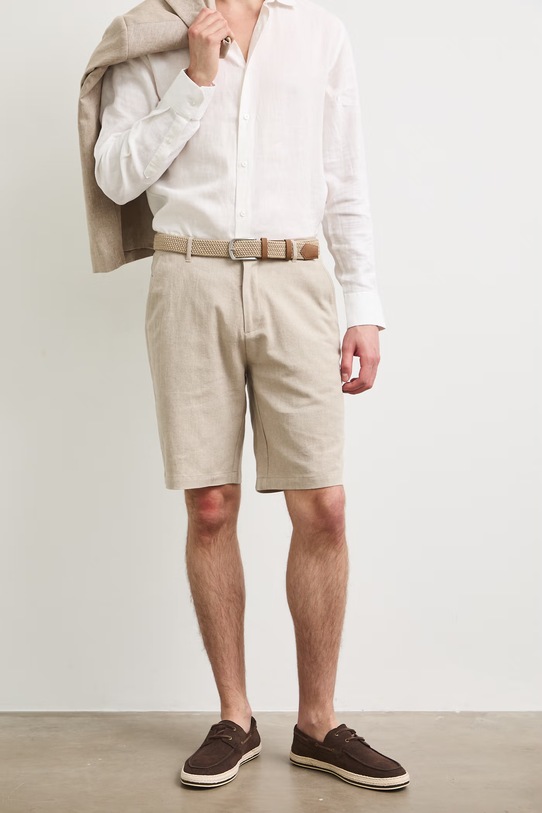 Szorty chino męskie z dodatkiem lnu regular waist RS26-SZM904 beżowy RS26