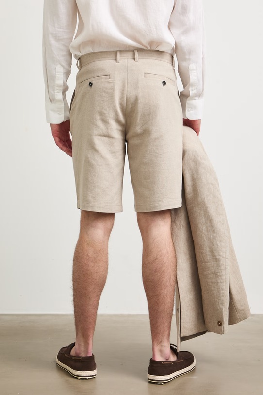 Odzież Szorty chino męskie z dodatkiem lnu regular waist RS26-SZM904 beżowy