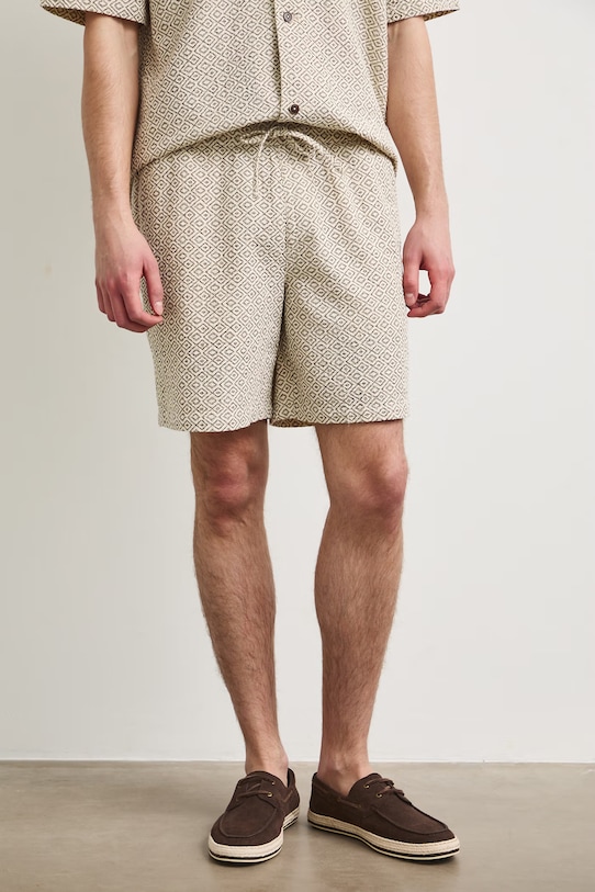 Szorty męskie z lnem regular waist RS26-SZM921 brązowy RS26