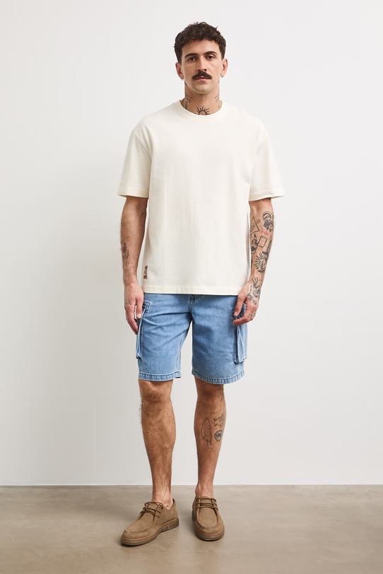 Odzież Szorty cargo męskie bawełniane z efektem sprania RS26-SZMA21 niebieski