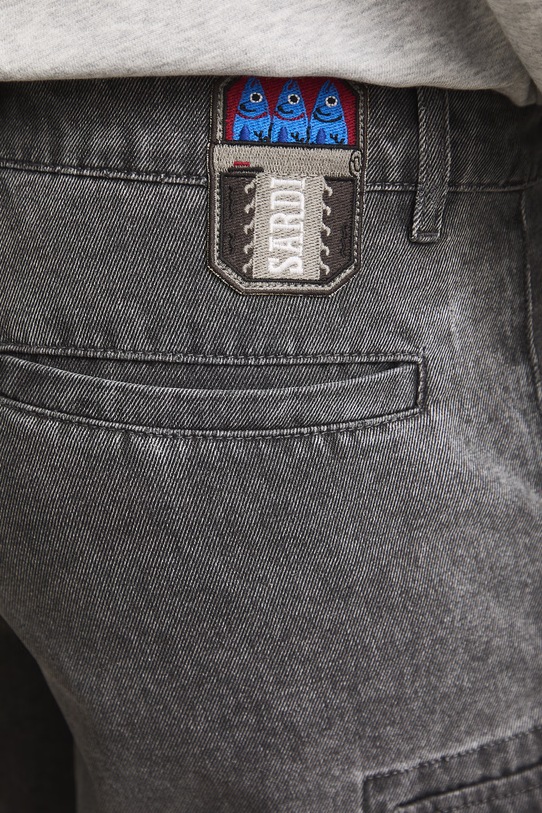 Szorty cargo męskie bawełniane z efektem sprania szary RS26-SZMA21