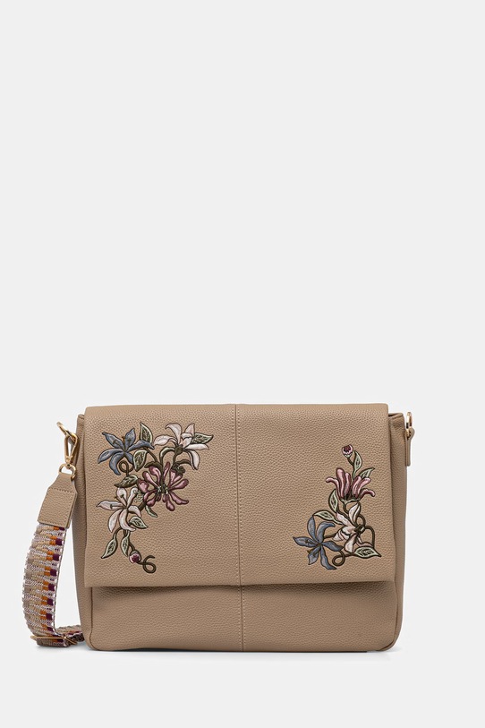 Torebka damska ze skóry ekologicznej z ozdobnym haftem RS26-TOD101 beżowy RS26