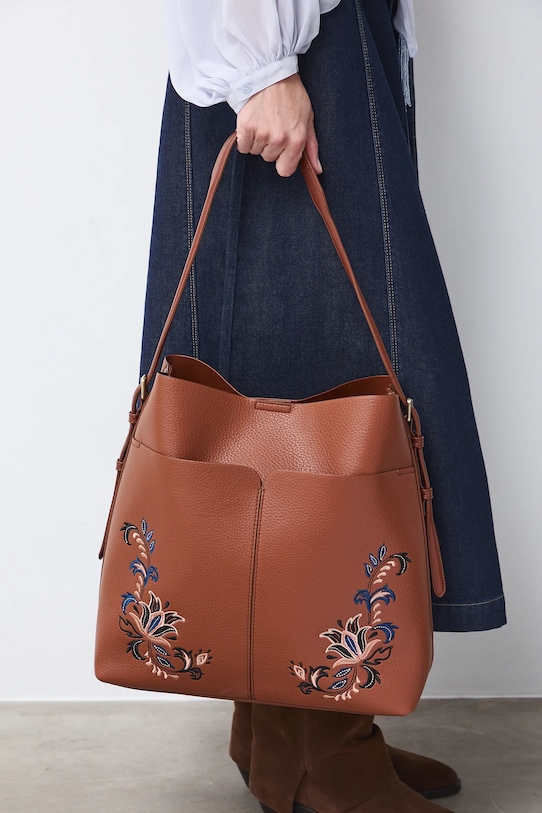 Kabelka z ekologickej kože s ozdobnou výšivkou zmestí A4 hnedá RS26-TOD303