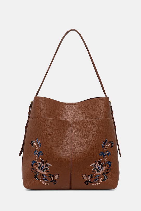 Kabelka z ekologickej kože s ozdobnou výšivkou RS26-TOD303 hnedá RS26