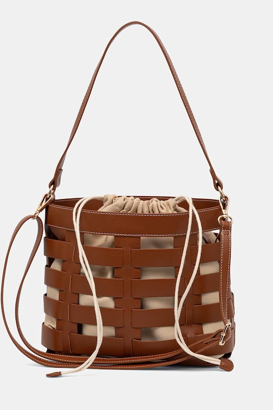 Akcesoria Torba damska bucket bag z imitacji skóry RS26-TOD813 brązowy