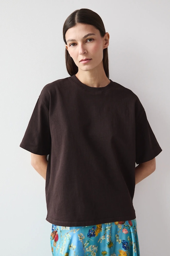 T-shirt bawełniany damski gładki bawełna brązowy RS26-TSD020