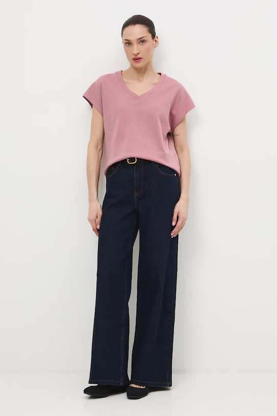 Bavlnené tričko dámske interlock bez vzoru RS26-TSD041 ružová RS26