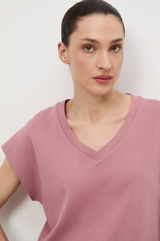 Bavlnené tričko dámske interlock bez vzoru ružová RS26-TSD041