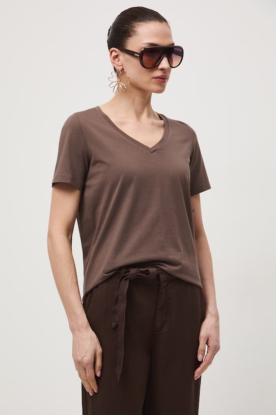 T-shirt damski bawełniany brązowy RS26-TSD052