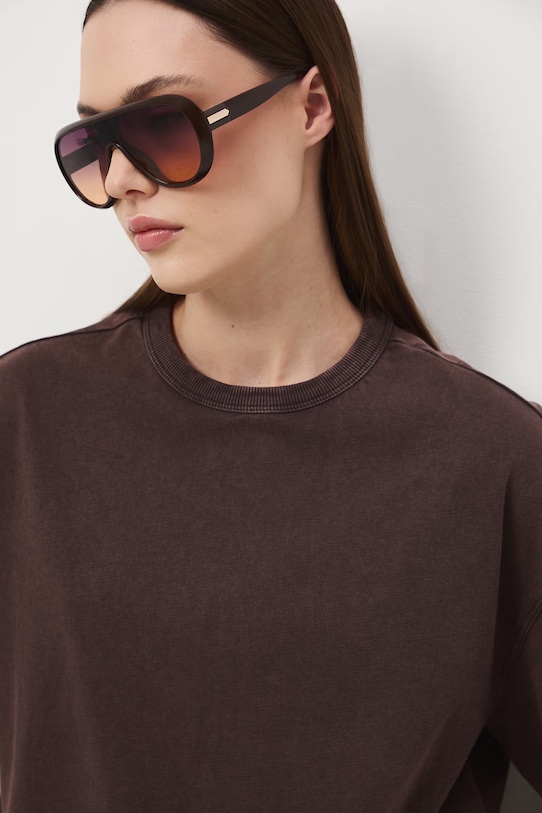 T-shirt damski bawełniany brązowy RS26-TSD063