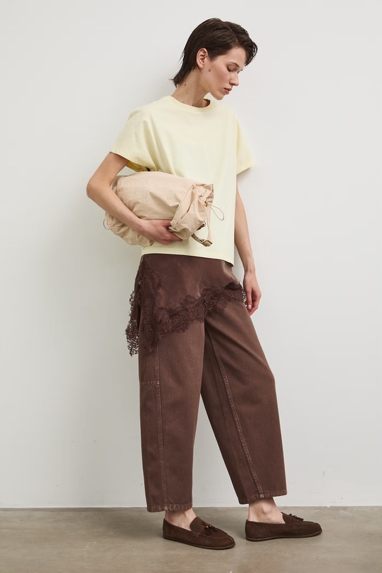 T-shirt damski bawełniany z efektem sprania żółty RS26-TSD080