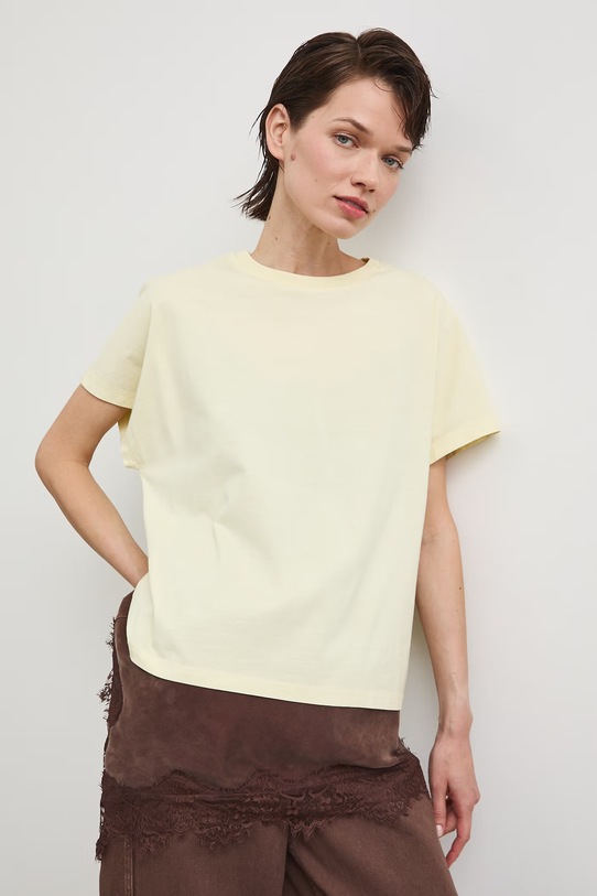 T-shirt damski bawełniany z efektem sprania RS26-TSD080 żółty RS26