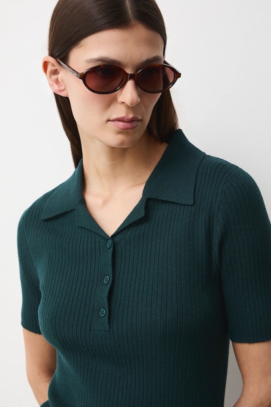 T-shirt damski z kołnierzykiem zielony RS26-TSD200