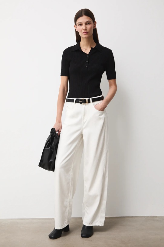 T-shirt damski z kołnierzykiem RS26-TSD200 czarny RS26