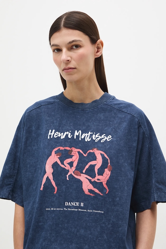 T-shirt bawełniany damski z kolekcji Eviva L'arte RS26-TSD251 granatowy